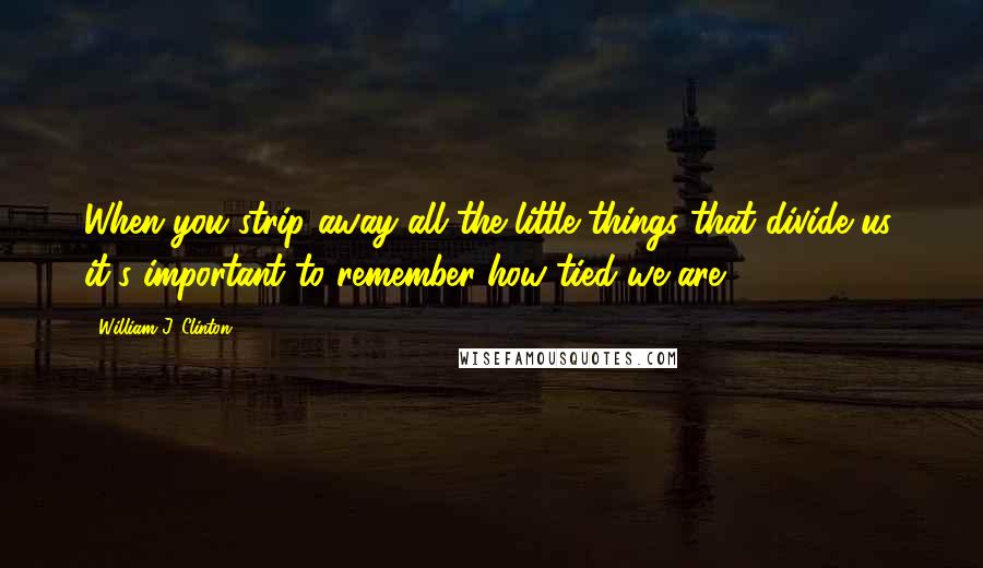 William J. Clinton Quotes: When you strip away all the little things that divide us, it's important to remember how tied we are