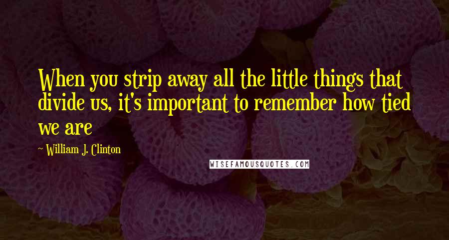 William J. Clinton Quotes: When you strip away all the little things that divide us, it's important to remember how tied we are