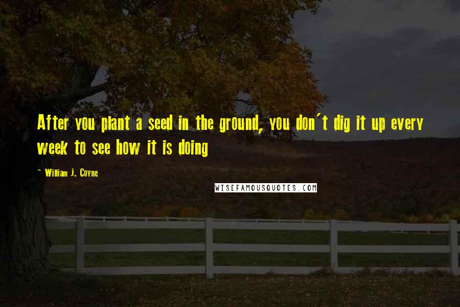 William J. Coyne Quotes: After you plant a seed in the ground, you don't dig it up every week to see how it is doing