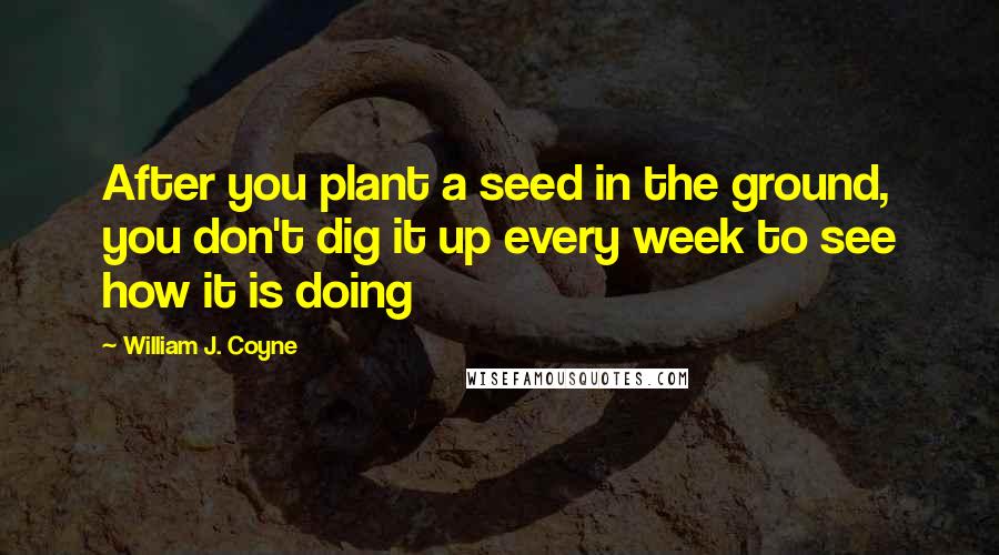 William J. Coyne Quotes: After you plant a seed in the ground, you don't dig it up every week to see how it is doing
