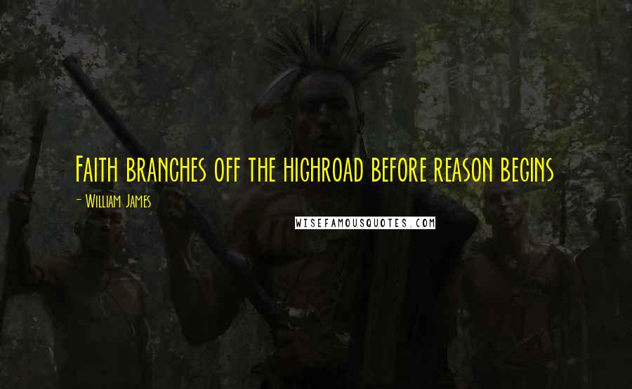 William James Quotes: Faith branches off the highroad before reason begins