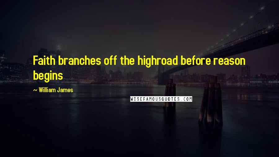 William James Quotes: Faith branches off the highroad before reason begins