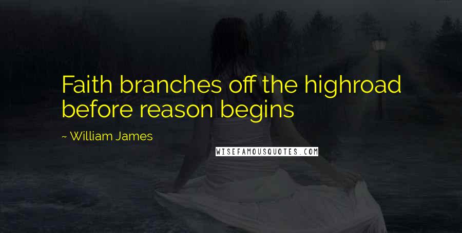 William James Quotes: Faith branches off the highroad before reason begins