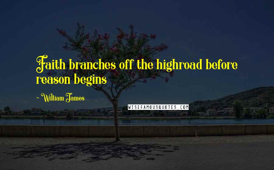 William James Quotes: Faith branches off the highroad before reason begins