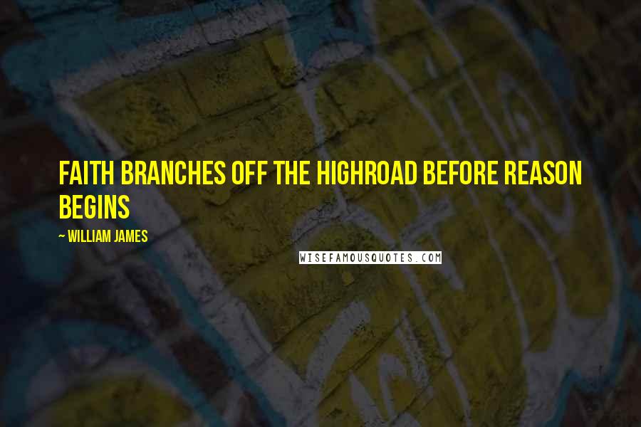 William James Quotes: Faith branches off the highroad before reason begins