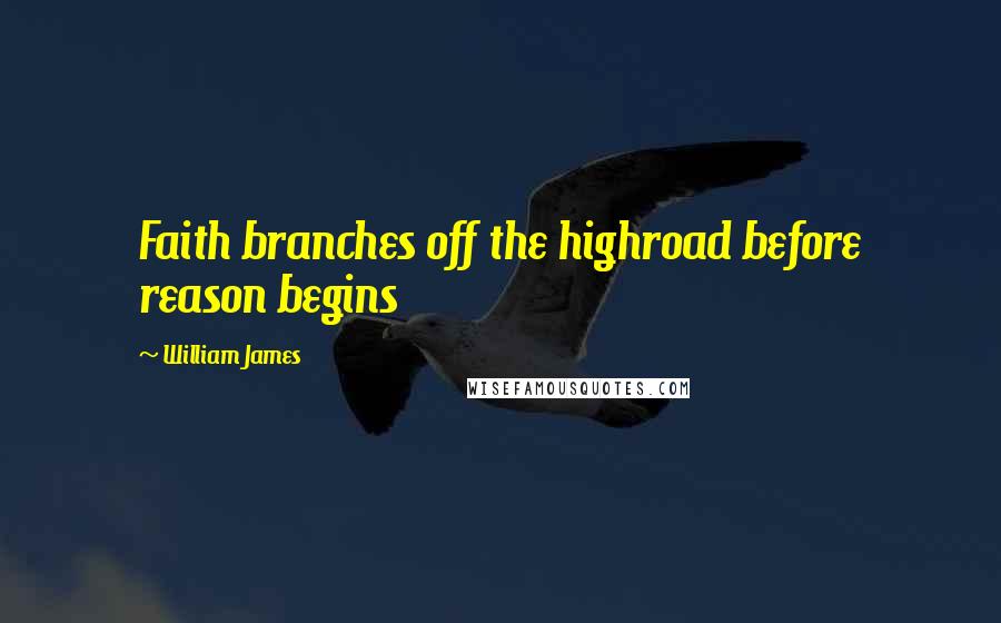 William James Quotes: Faith branches off the highroad before reason begins