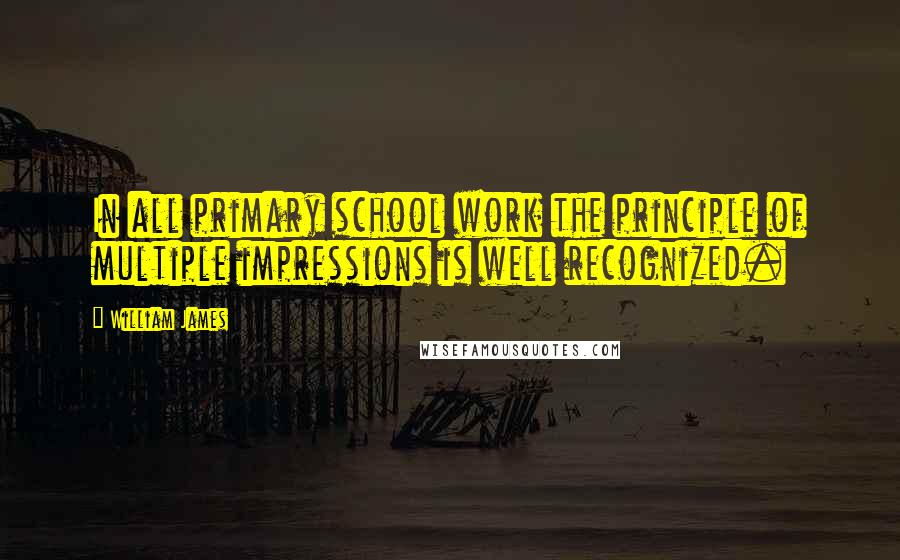 William James Quotes: In all primary school work the principle of multiple impressions is well recognized.