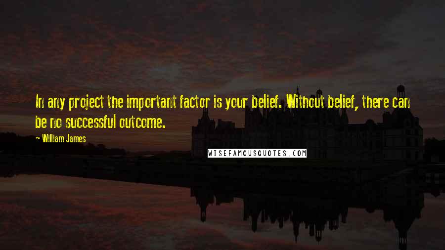 William James Quotes: In any project the important factor is your belief. Without belief, there can be no successful outcome.