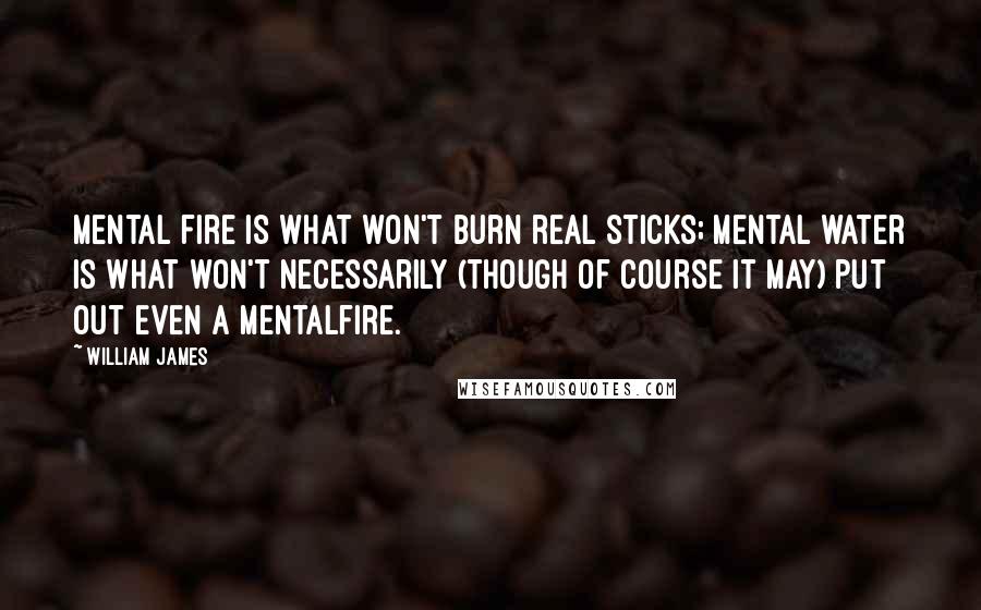 William James Quotes: Mental fire is what won't burn real sticks; mental water is what won't necessarily (though of course it may) put out even a mentalfire.