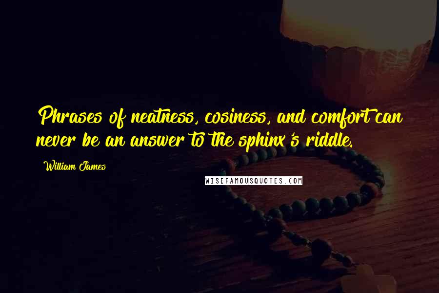 William James Quotes: Phrases of neatness, cosiness, and comfort can never be an answer to the sphinx's riddle.