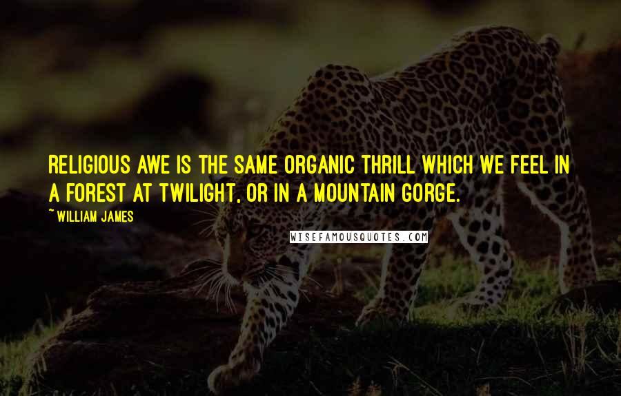 William James Quotes: Religious awe is the same organic thrill which we feel in a forest at twilight, or in a mountain gorge.