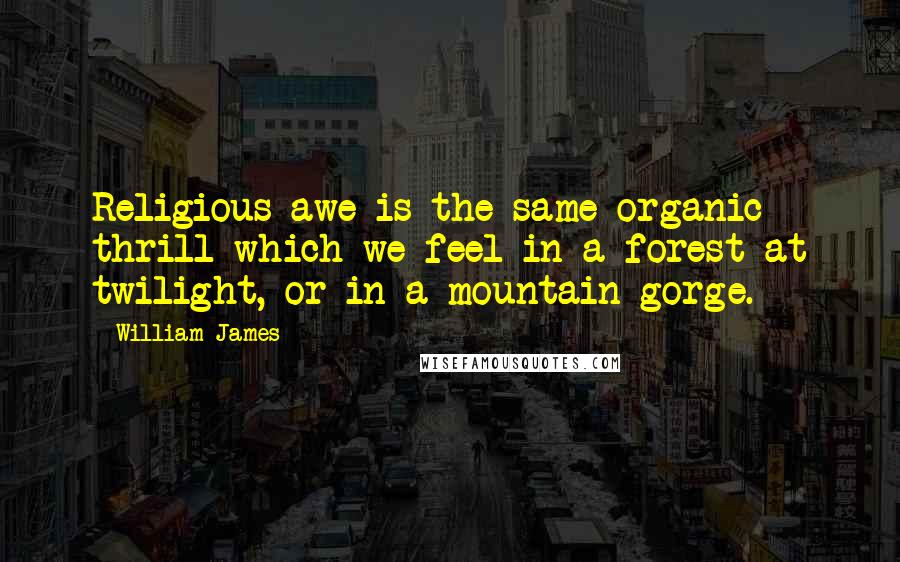 William James Quotes: Religious awe is the same organic thrill which we feel in a forest at twilight, or in a mountain gorge.
