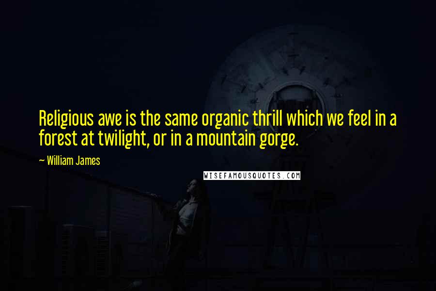 William James Quotes: Religious awe is the same organic thrill which we feel in a forest at twilight, or in a mountain gorge.