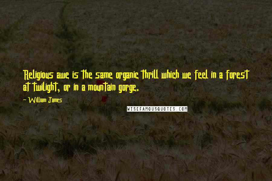 William James Quotes: Religious awe is the same organic thrill which we feel in a forest at twilight, or in a mountain gorge.