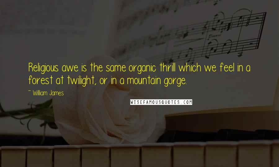 William James Quotes: Religious awe is the same organic thrill which we feel in a forest at twilight, or in a mountain gorge.