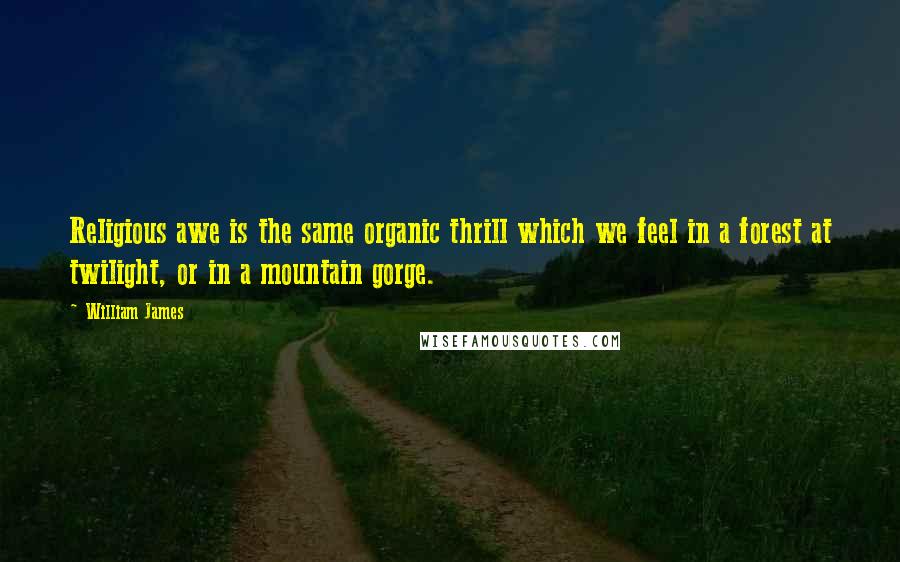 William James Quotes: Religious awe is the same organic thrill which we feel in a forest at twilight, or in a mountain gorge.