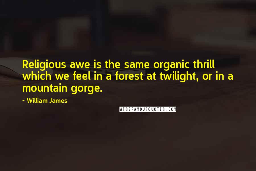 William James Quotes: Religious awe is the same organic thrill which we feel in a forest at twilight, or in a mountain gorge.