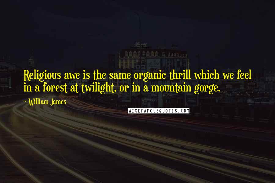 William James Quotes: Religious awe is the same organic thrill which we feel in a forest at twilight, or in a mountain gorge.