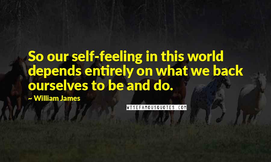 William James Quotes: So our self-feeling in this world depends entirely on what we back ourselves to be and do.