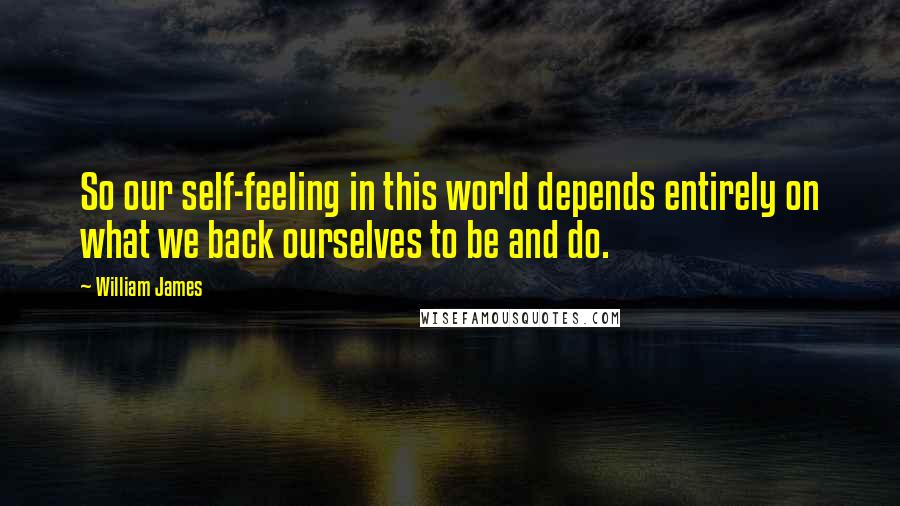 William James Quotes: So our self-feeling in this world depends entirely on what we back ourselves to be and do.