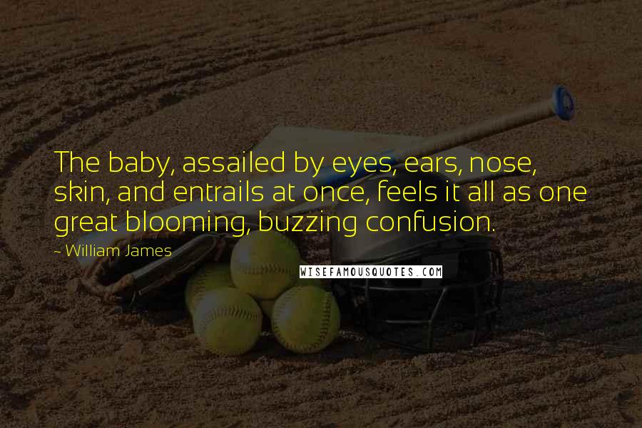 William James Quotes: The baby, assailed by eyes, ears, nose, skin, and entrails at once, feels it all as one great blooming, buzzing confusion.