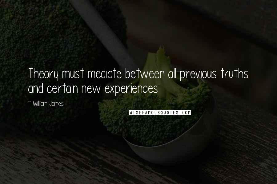 William James Quotes: Theory must mediate between all previous truths and certain new experiences