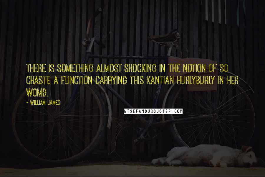 William James Quotes: There is something almost shocking in the notion of so chaste a function carrying this Kantian hurlyburly in her womb.