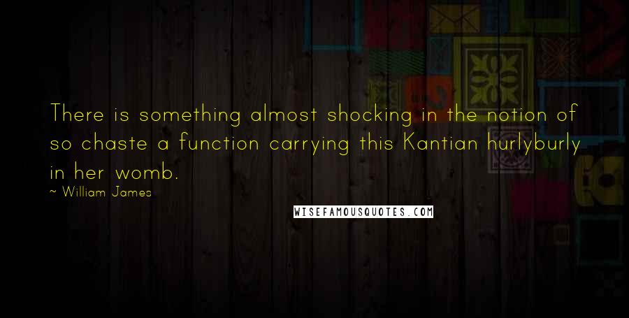 William James Quotes: There is something almost shocking in the notion of so chaste a function carrying this Kantian hurlyburly in her womb.