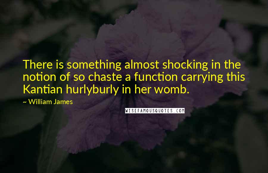 William James Quotes: There is something almost shocking in the notion of so chaste a function carrying this Kantian hurlyburly in her womb.