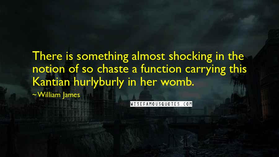 William James Quotes: There is something almost shocking in the notion of so chaste a function carrying this Kantian hurlyburly in her womb.