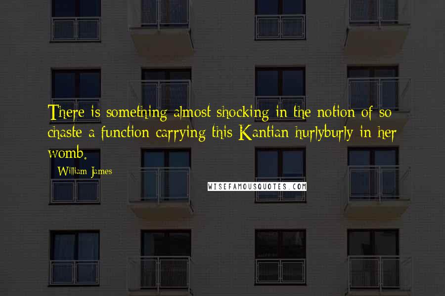 William James Quotes: There is something almost shocking in the notion of so chaste a function carrying this Kantian hurlyburly in her womb.