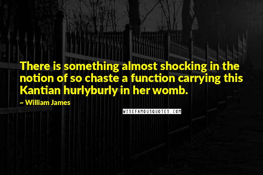 William James Quotes: There is something almost shocking in the notion of so chaste a function carrying this Kantian hurlyburly in her womb.