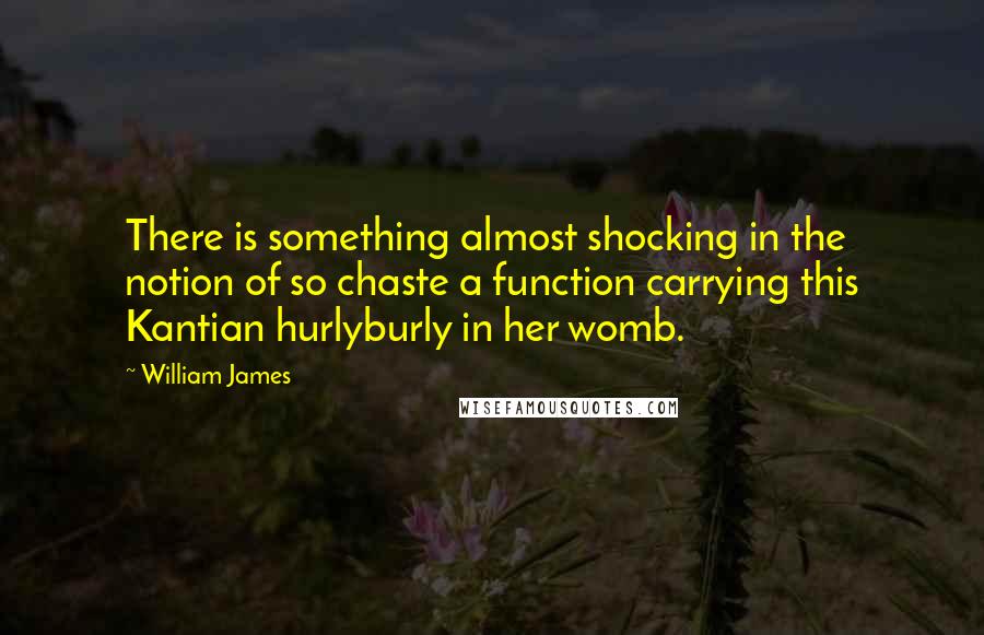 William James Quotes: There is something almost shocking in the notion of so chaste a function carrying this Kantian hurlyburly in her womb.