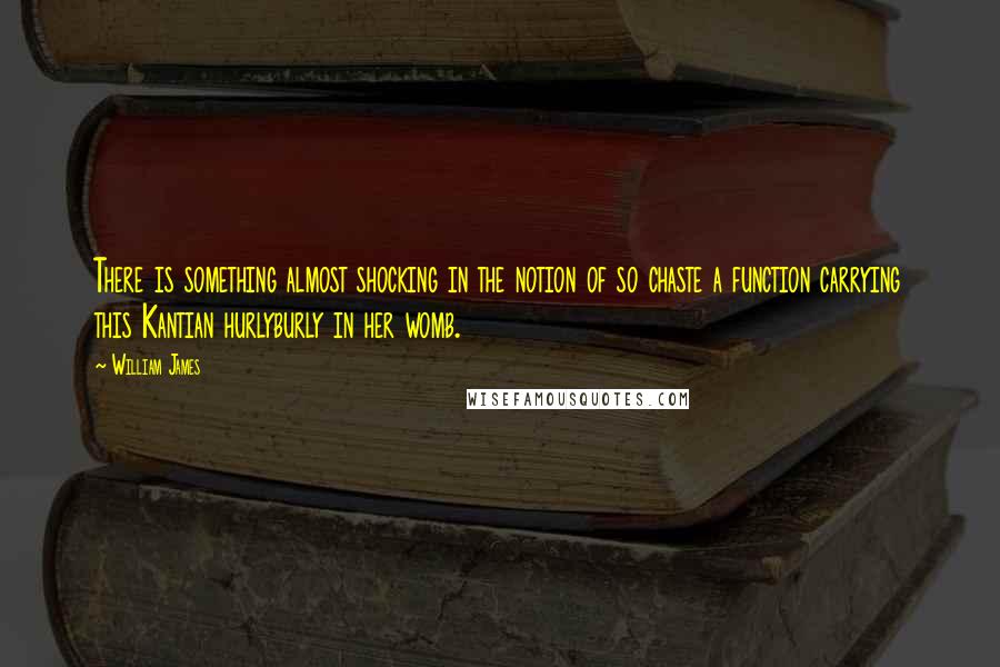 William James Quotes: There is something almost shocking in the notion of so chaste a function carrying this Kantian hurlyburly in her womb.