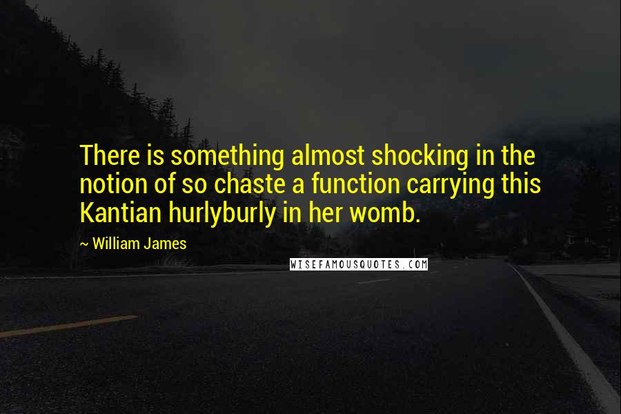 William James Quotes: There is something almost shocking in the notion of so chaste a function carrying this Kantian hurlyburly in her womb.