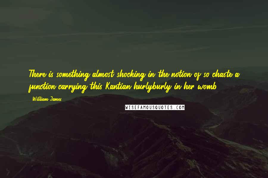 William James Quotes: There is something almost shocking in the notion of so chaste a function carrying this Kantian hurlyburly in her womb.