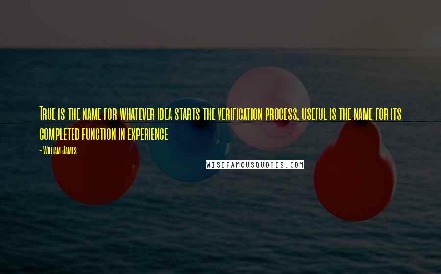 William James Quotes: True is the name for whatever idea starts the verification process, useful is the name for its completed function in experience