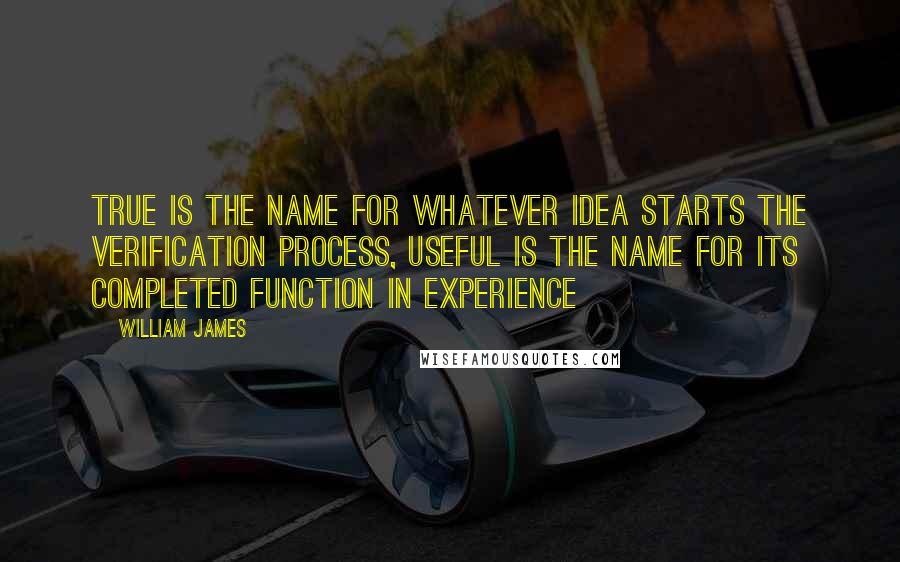 William James Quotes: True is the name for whatever idea starts the verification process, useful is the name for its completed function in experience