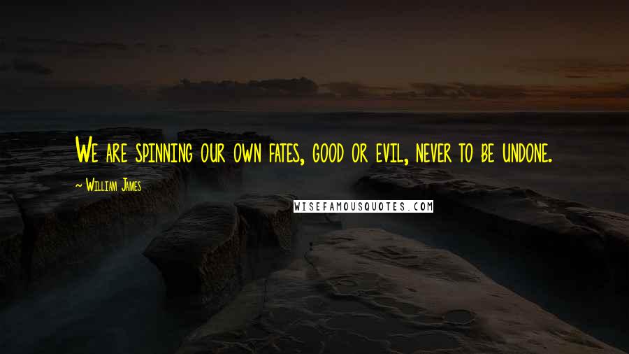 William James Quotes: We are spinning our own fates, good or evil, never to be undone.