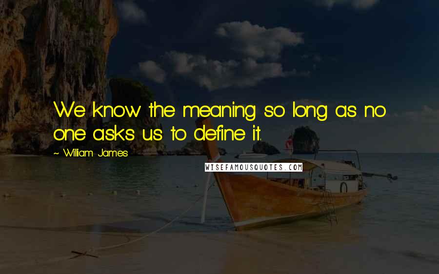 William James Quotes: We know the meaning so long as no one asks us to define it.