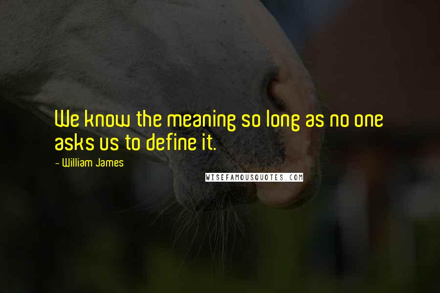 William James Quotes: We know the meaning so long as no one asks us to define it.