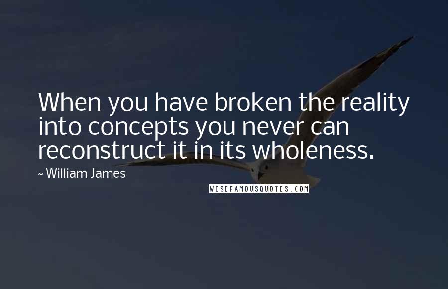 William James Quotes: When you have broken the reality into concepts you never can reconstruct it in its wholeness.