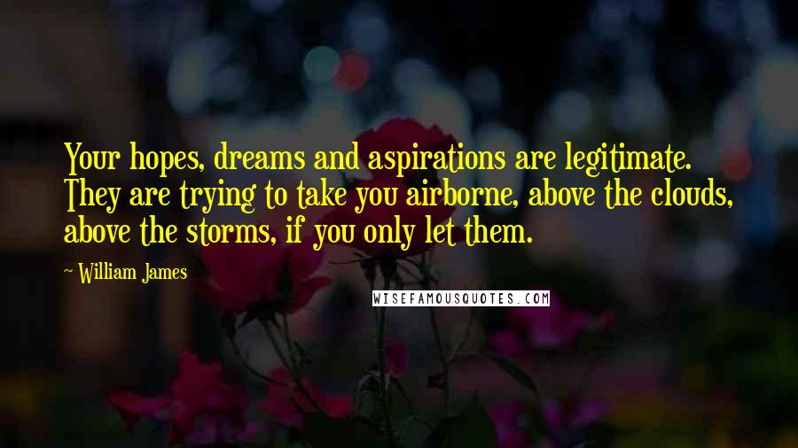 William James Quotes: Your hopes, dreams and aspirations are legitimate. They are trying to take you airborne, above the clouds, above the storms, if you only let them.