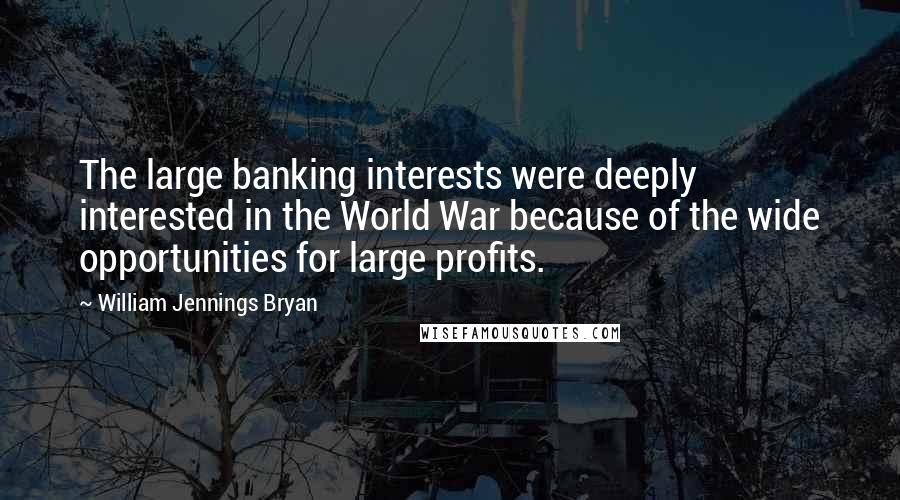 William Jennings Bryan Quotes: The large banking interests were deeply interested in the World War because of the wide opportunities for large profits.