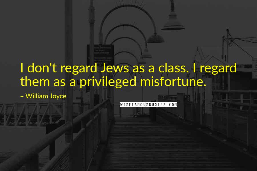 William Joyce Quotes: I don't regard Jews as a class. I regard them as a privileged misfortune.