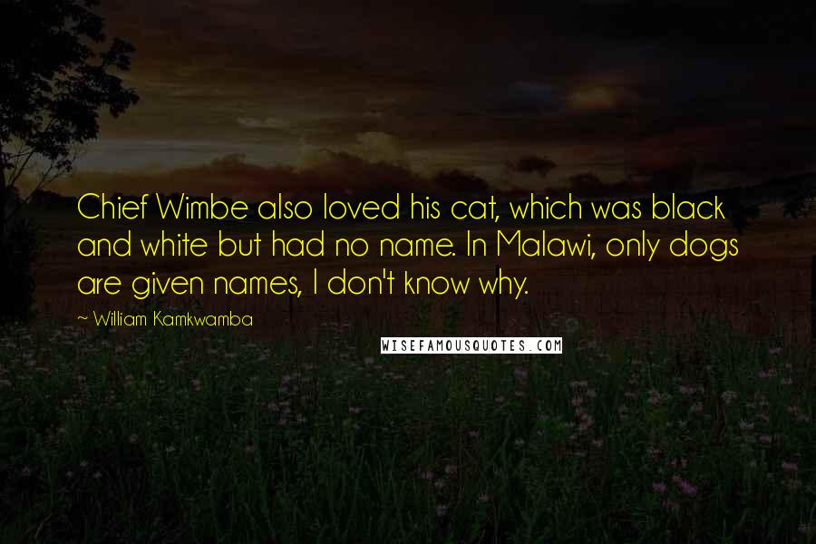 William Kamkwamba Quotes: Chief Wimbe also loved his cat, which was black and white but had no name. In Malawi, only dogs are given names, I don't know why.