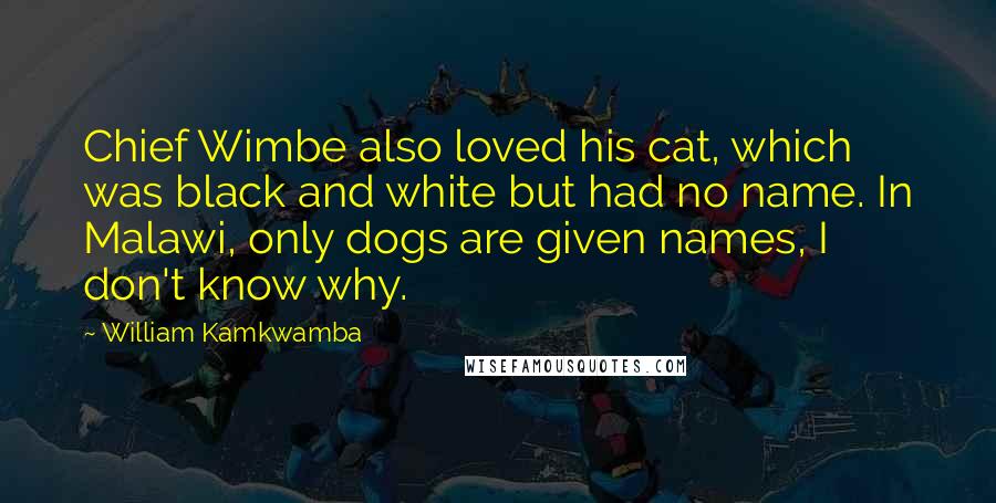 William Kamkwamba Quotes: Chief Wimbe also loved his cat, which was black and white but had no name. In Malawi, only dogs are given names, I don't know why.
