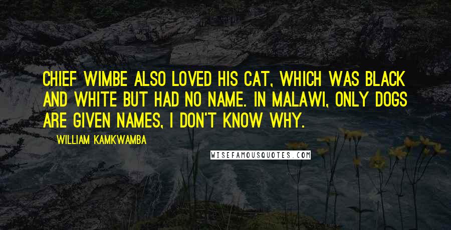 William Kamkwamba Quotes: Chief Wimbe also loved his cat, which was black and white but had no name. In Malawi, only dogs are given names, I don't know why.