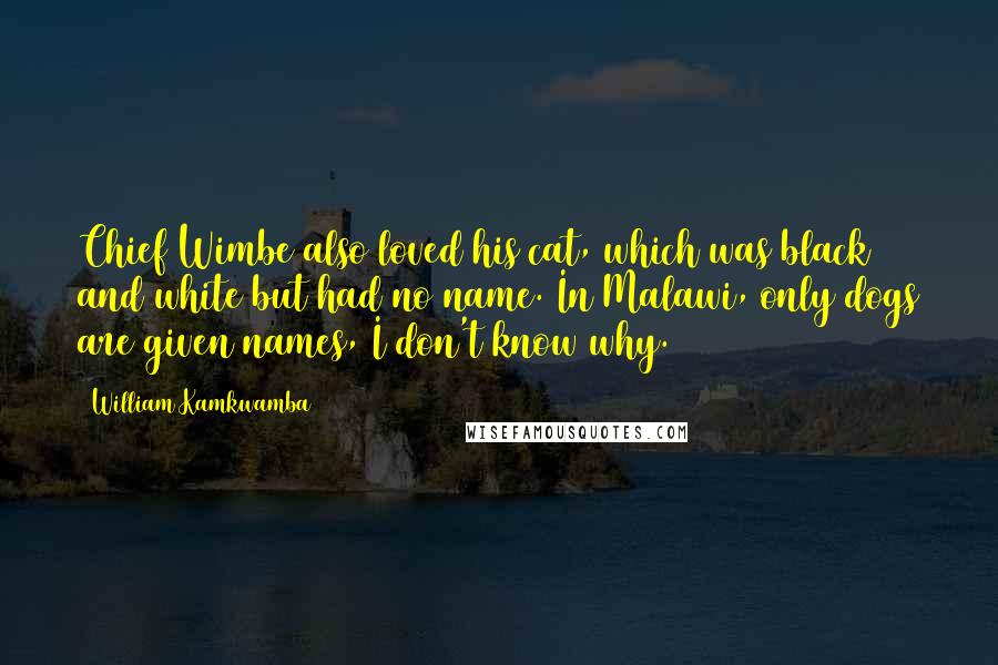 William Kamkwamba Quotes: Chief Wimbe also loved his cat, which was black and white but had no name. In Malawi, only dogs are given names, I don't know why.