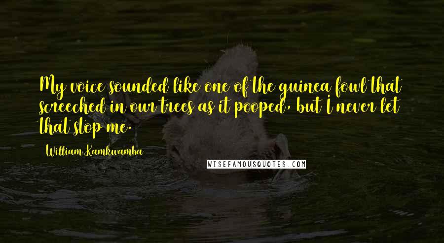 William Kamkwamba Quotes: My voice sounded like one of the guinea fowl that screeched in our trees as it pooped, but I never let that stop me.